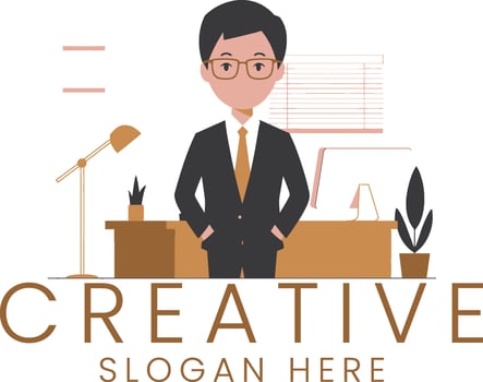 Professional Businessman Creative Office Workspace tie job desk suit flat team vector