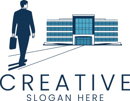 Businessman Walking Towards Modern Office Building job work suit city blue path vector