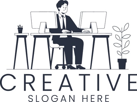 Professional Businessman Working Creative Office Desk job flat icon neat style clean vector