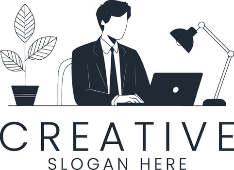 Businessman Working Laptop Minimalist Modern Office Creative Workspace job desk vector