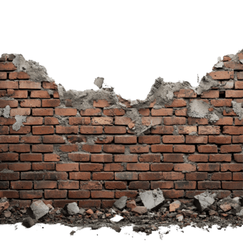 Destruction of brick walls from war showcasing debris on a transparent background, Destroyed Brick Walls by War on Transparent Background png