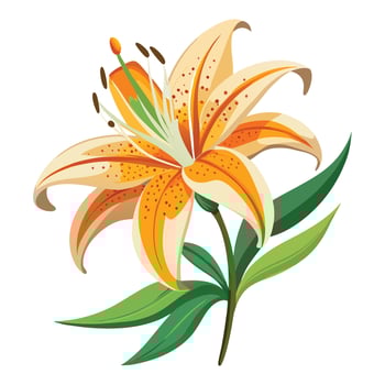 Beautiful Lily Flower with Large White Petals and Green Leaves vector