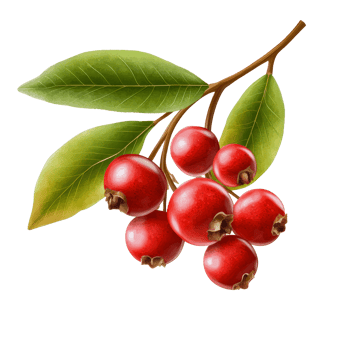 Fresh waxberry branch with vibrant red fruits and green leaves isolated on a transparent background for culinary uses, waxberry isolated on transperent png