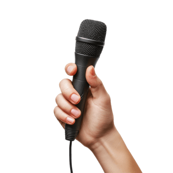 Hand holding a microphone on a transparent background ready for performance or presentation, Hand Holding Microphone Isolated on transparent background High Resolution png
