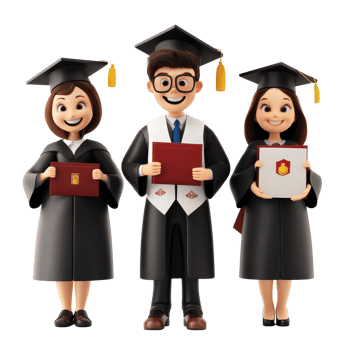 Cartoon graduates celebrating their achievements in caps and gowns against a transparent background, 3D Cartoon Students Graduaded On transparent background png