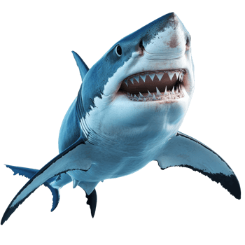 A lifelike great transparent shark stands out against a plain transparent backdrop, highlighting its fierce appearance, shark isolated on transparent background png
