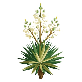 Intricate Details of a Yucca Plant in a Natural Setting with Wildflowers and Butterflies vector