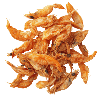 Dried shrimp on a clean transparent background showcasing rich texture and color ideal for culinary use, dried shrimp on transparent background png