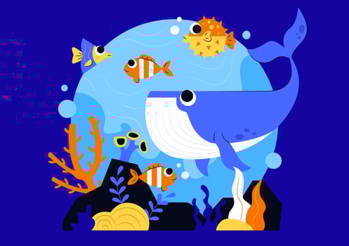 Protect the Ocean Art for World Oceans Day with Fish, Coral, and Sea Plants vector