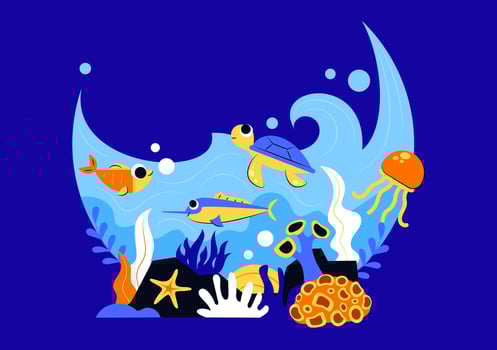 Flat Cartoon Illustration for World Oceans Day Featuring Marine Ecosystem Protection vector