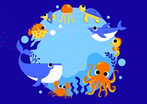 World Oceans Day Poster with Flat Design of Marine Life and Ecosystem Awareness vector