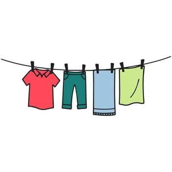 Colorful Laundry Drying on Clothesline with Clothespins vector
