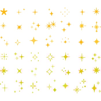 Set of Sparkling Yellow Stars in Various Styles vector