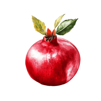 Fresh pomegranate on a bright transparent background, highlighting its vibrant color and healthy leaves, Pomegranate fruit on transparent background png
