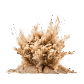 Desert sand explosion creating a dynamic cloud on a transparent background, pile desert sand explosion isolated on transparent backgroundfile png