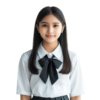 A Thai teen girl wearing a school uniform stands smiling, showcasing her confidence and style, Asian teen Thai student girl with school uniform. isolated on transparent background transparent png