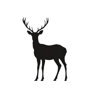 Silhouette of a deer standing gracefully against a simple transparent background in soft lighting, silhouette of deer on transparent background png