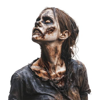 Female zombie in eerie makeup on transparent background for Halloween celebration, Halloween Zombie female on transparent background png