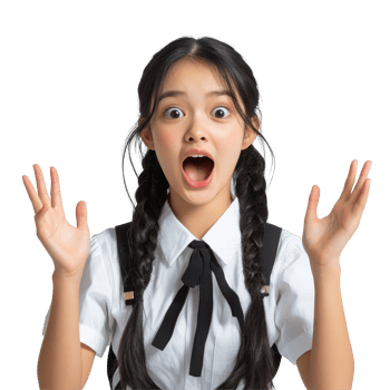 Excited Asian teenage girl in university attire expressing surprise in a bright studio setting, Portrait smiling of teen student girl of Asian ethnicity in university uniform png
