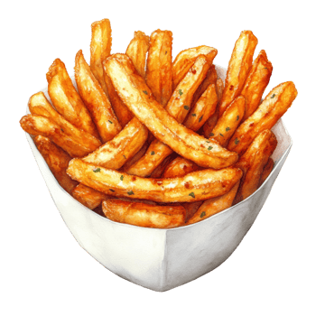 Crispy golden French fries served in a simple transparent container on a clean transparent background, french fried on transparent backgroundfile png