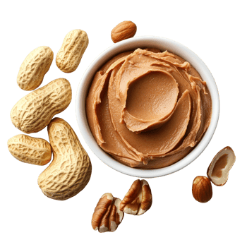 Delicious peanut butter spread surrounded by whole and shelled peanuts on a clean transparent background, Peanuts and peanut butter spread on transparent background clipping path included png