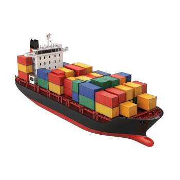 Cargo ship transporting multicolored containers on a pristine transparent background, cargo ship transport containers on transparent background png