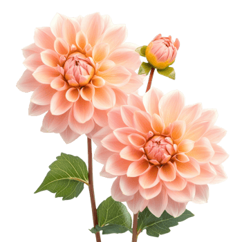 Beautiful dahlia flowers showcasing soft peach hues with budding blooms against a clean transparent background in springtime elegance, dahlia flowers isolated on transparent background png