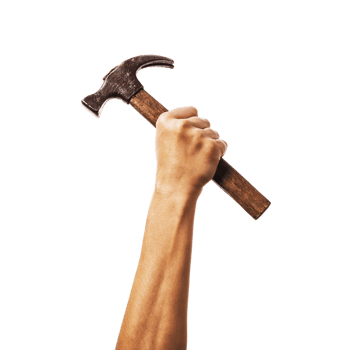 A hand raised up holds a hammer. International labour day, May day png