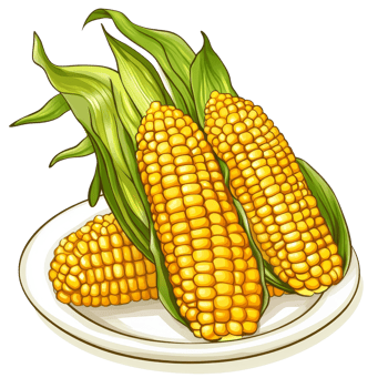 Freshly harvested corn on a transparent plate with green leaves displayed against a bright backdrop for a colorful and appetizing presentation, Popcorn in plate on transparent background png