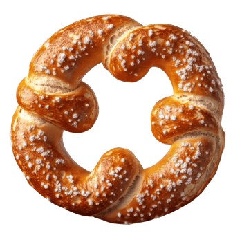 Freshly baked pretzel adorned with coarse salt and a striking against a simple background, Delicious pretzel image with a transparent background or transparent background, with a precise png