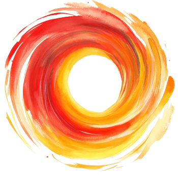 Vibrant red and yellow watercolor swirl illustration with a bright center on a transparent background, Red and Yellow Watercolor Swirl Illustration on transparent background png