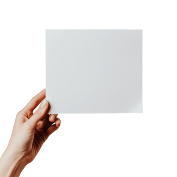 A hand holds a blank sheet of transparent paper against a minimalist transparent background for creative use or documentation, Hand holding transparent empty paper on transparent backgroundfile png