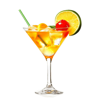 Refreshing summer cocktail with citrus and cherry garnishes served in a glass on a transparent background, Summer cocktail isolated on solid transparent background png