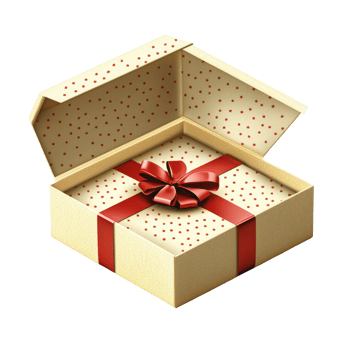An open gift box showcasing a beautifully wrapped present with a red ribbon and polka dot pattern, Open Gift Box Isolated Stock Illustration png