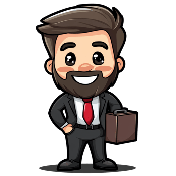 Friendly businessman mascot character standing confidently with a briefcase on a clean transparent background, Businessman Mascot cartoon on transparent background png
