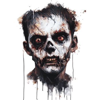 Creepy Halloween zombie portrait featuring eerie details and vivid colors on a transparent background in a horrorthemed illustration, Creepy Halloween Horror Zombie Portrait on transparent background png