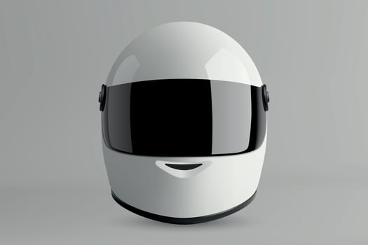 Front view of futuristic white helmet with wide black visor vector