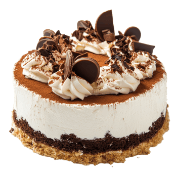 Delicious tiramisu cake elegantly decorated with chocolate toppings on a transparent background, Isolated decorated tiramisu cake on the transparent png