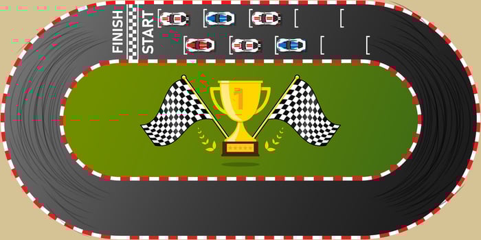 Circuit finish line Race car racing background top view illustration.Trophy flags Kart Car racing vector
