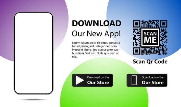 Download our app for mobile phone. Advertising banner for downloading mobile app vector