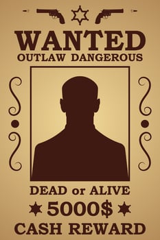 Western wanted banner dead or alive vintage poster. America Wild West outlaw, robber wanted or gangster hunt reward blank poster or sheriff vector