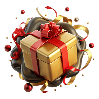 beautiful artistic Golden Gift Box Cutout with Red Ribbon authentic png