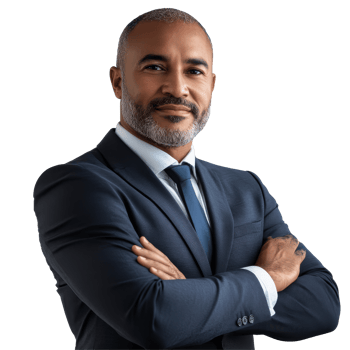 Confident corporate professional in a suit posing against a neutral background for businessoriented branding, file no background Confident corporate businessman posing with arms crossed png