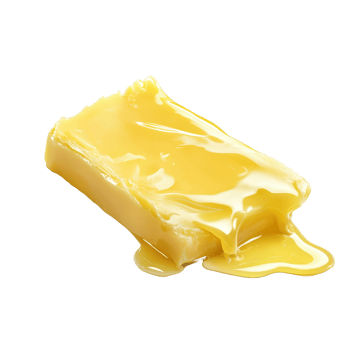Melting butter on a clean surface, showcasing its texture and glossy appearance, A piece of melting butter isolated png