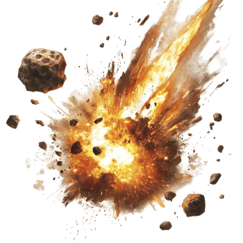 Asteroids collide with fiery explosions amidst a cosmic backdrop in outer space, Asteroids Colliding with Fiery Explosions transparent background png