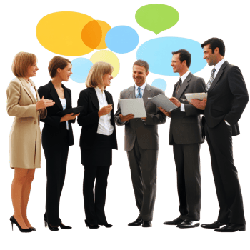 Business professionals engaged in a collaborative discussion in a modern office setting, file no background Business people talking together online png