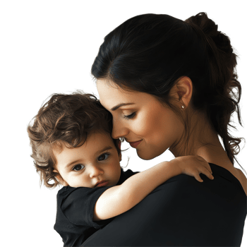 A caring mother embraces her toddler lovingly against a simple transparent background, capturing a tender moment of connection, Mother Holding Toddler Lovingly on transparent background png