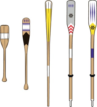 various types of wooden oars with various colors vector