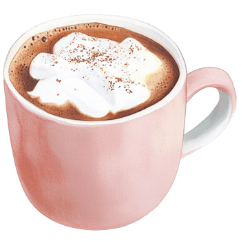 A pink cup of hot chocolate with whipped cream png