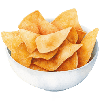 A bowl of chips sitting on top of a table png